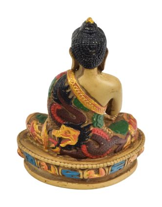 Budha Amoghasiddhi, farebný, bohato zdobené rúcho, živica, 9x7x13cm