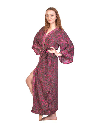 Dlhé kimono s opaskom, potlač, ružové