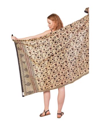 Bavlnený sárong s ručnou tlačou tradičných indických motívov, 110x180cm