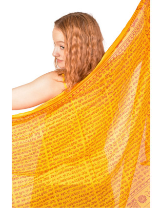 Sárong s ručnou potlačou, žltý s červenou potlačou, bavlna 110x170cm