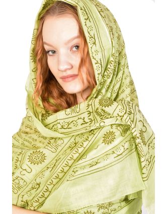 Sárong s ručnou potlačou, zelený s khaki potlačou, bavlna 110x170cm
