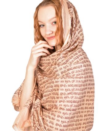 Sárong s ručnou potlačou, béžový s hnedou potlačou, bavlna 110x170cm