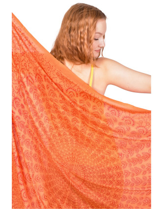 Sárong s Mandalou a ručnou potlačou, oranžovo-červený, strapce, viskóza 100x160cm