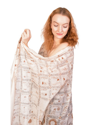 Sárong bavlnený, béžový s potlačou Integral Hatha Yoga, 110x175cm