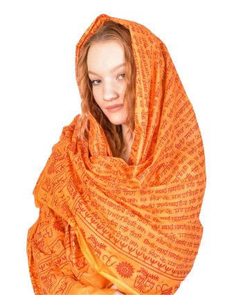 Sárong s potlačou mantry, oranžová a vínová potlač, z bavlny 110x170cm
