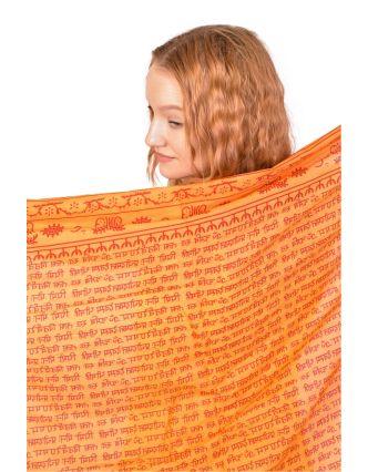 Sárong s potlačou mantry, oranžová a vínová potlač, z bavlny 110x170cm