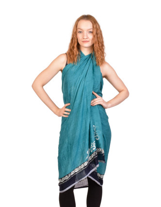 Sárong modro-čierny s potlačou, viskóza, 110x180cm
