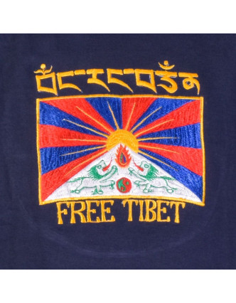 Modré tričko s krátkym rukávom a výšivkou vlajky Tibetu