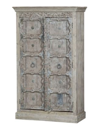 Skriňa z mangového dreva, staré teakové dvere s kovaním, 108x52x178cm