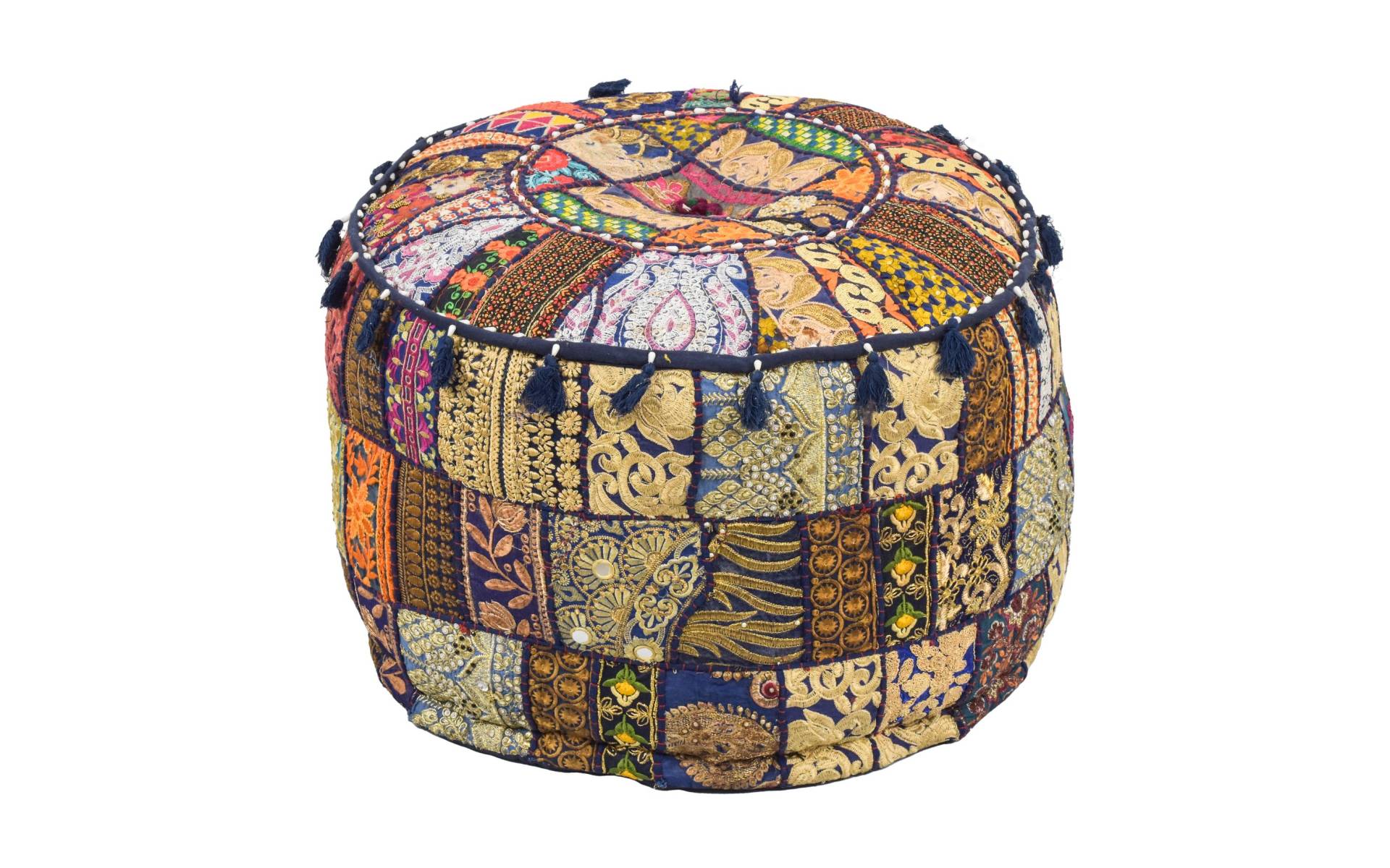 Taburet z Rajastanu, patchwork, okrúhly, 55x55x40cm