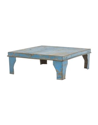 Čajový stolík, kovový, tyrkysová patina, 40x40x13cm