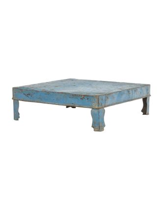 Čajový stolík, kovový, tyrkysová patina, 40x40x13cm