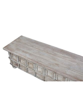 Truhla z teakového dreva, biela patina, 152x41x43cm