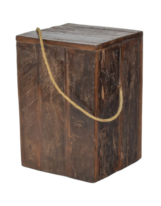 Stolička z teakového dreva, madlo z povrazu, 30x30x45cm