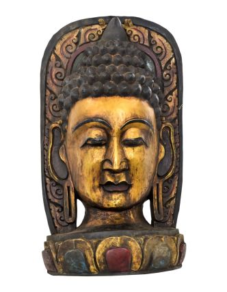Budha, drevená maska, ručne vyrezávaná, 44x16x80cm