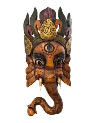 Ganeš, drevená maska, ručne vyrezávaná, 40x23x85cm