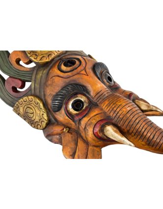 Ganeš, drevená maska, ručne vyrezávaná, 40x23x85cm