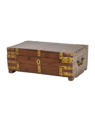 Truhlička z teakového dreva, mosadzné kovanie, 44x26x16cm