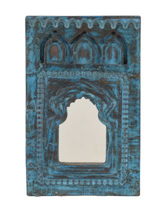 Drevený rám z teakového dreva so zrkadlom, ručné rezby, 23x5x35cm