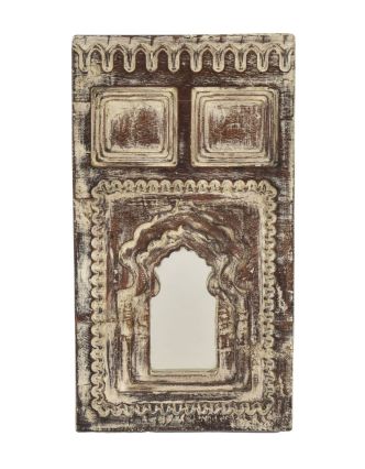 Drevený rám z teakového dreva so zrkadlom, ručné rezby, 20x5x35cm