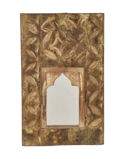 Drevený rám z teakového dreva so zrkadlom, ručné rezby, 19x3x31cm