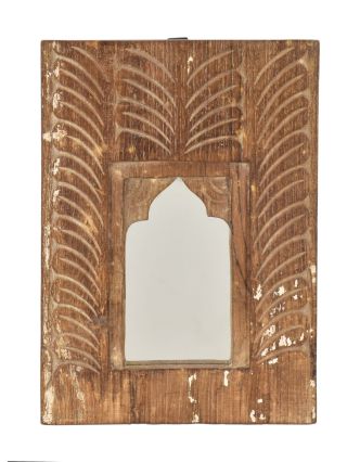 Drevený rám z teakového dreva so zrkadlom, ručné rezby, 20x3x28cm