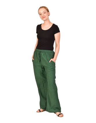 Nohavice dlhé zelené unisex s vreckami, pružný pás