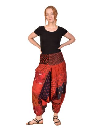 Turecké nohavice, farebný patchwork design, vrecká, bobbin