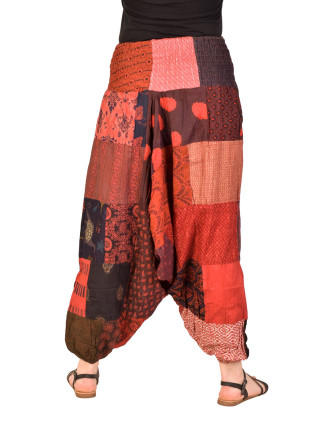 Turecké nohavice, farebný patchwork design, vrecká, bobbin