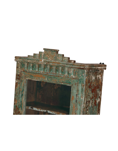 Presklená skrinka z teakového dreva, zelená patina, 46x20x107cm