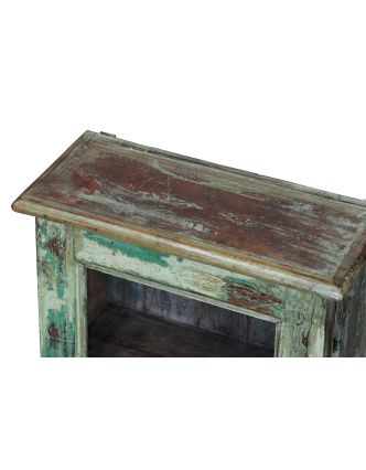 Presklená skrinka z teakového dreva, zelená patina, 39x18x75cm