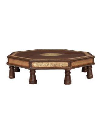Čajový stolík z teakového dreva, mosadzné kovanie, 75x75x20cm