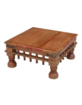 Starý čajový stolík z teakového dreva, 58x58x29cm