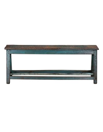 Lavička z teakového dreva, tyrkysová patina, 127x43x50cm
