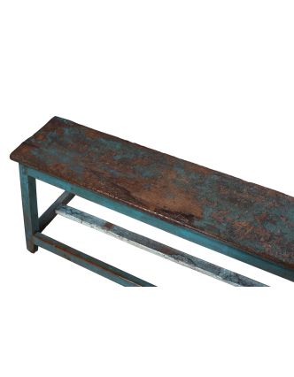 Lavička z teakového dreva, tyrkysová patina, 127x43x50cm