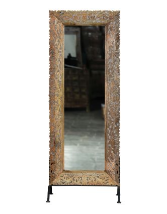 Ručne vyrezávané zrkadlo z mangového dreva, samostojné, 74x48x193cm
