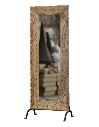 Ručne vyrezávané zrkadlo z mangového dreva, samostojné, 74x48x193cm