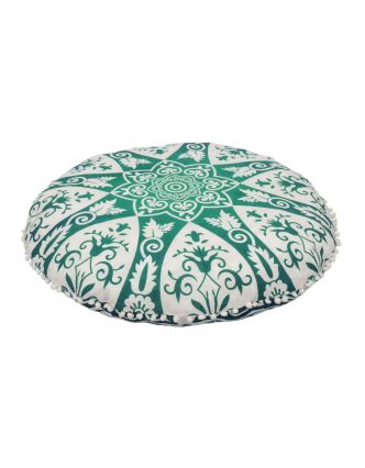 Meditačný vankúš, okrúhly, 80x10cm, Mandala, zeleno-biely
