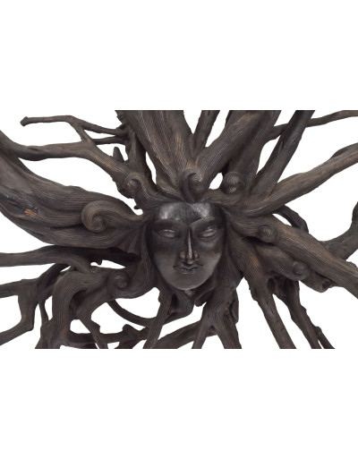 Drevená hlava Déví z koreňa rambutanu, 145x140cm