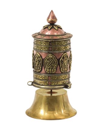 Stolný modlitebný mlynček mosadzný zdobený mantrou a symbolmi ashtamangala