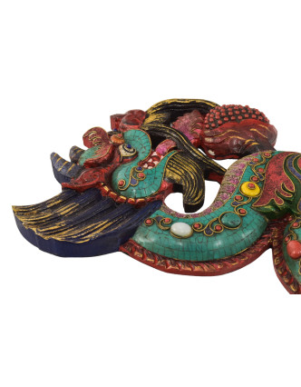 Drevená dekorácia, "Dva draci", 2ks, farebne maľovaná a vykladaná, 41x18cm