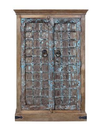 Skriňa z mangového dreva, staré teakové dvere s kovaním, 96x43x144cm
