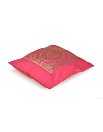 Obliečka na vankúš, ružová s mandala dizajnom, zlatá výšivka, 40x40cm