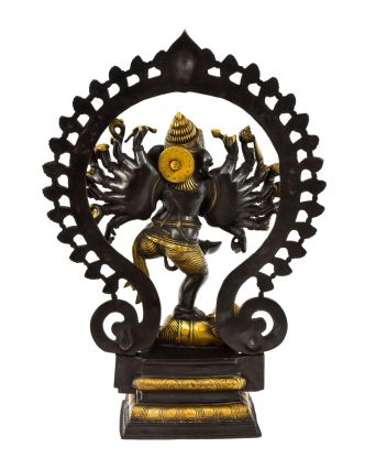 Tancujúci Ganéš, mosadzná socha, čierno zlatý, 44x15x63cm