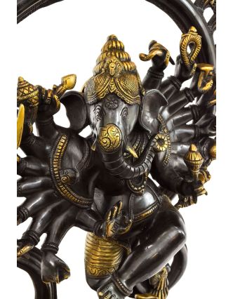 Tancujúci Ganéš, mosadzná socha, čierno zlatý, 44x15x63cm