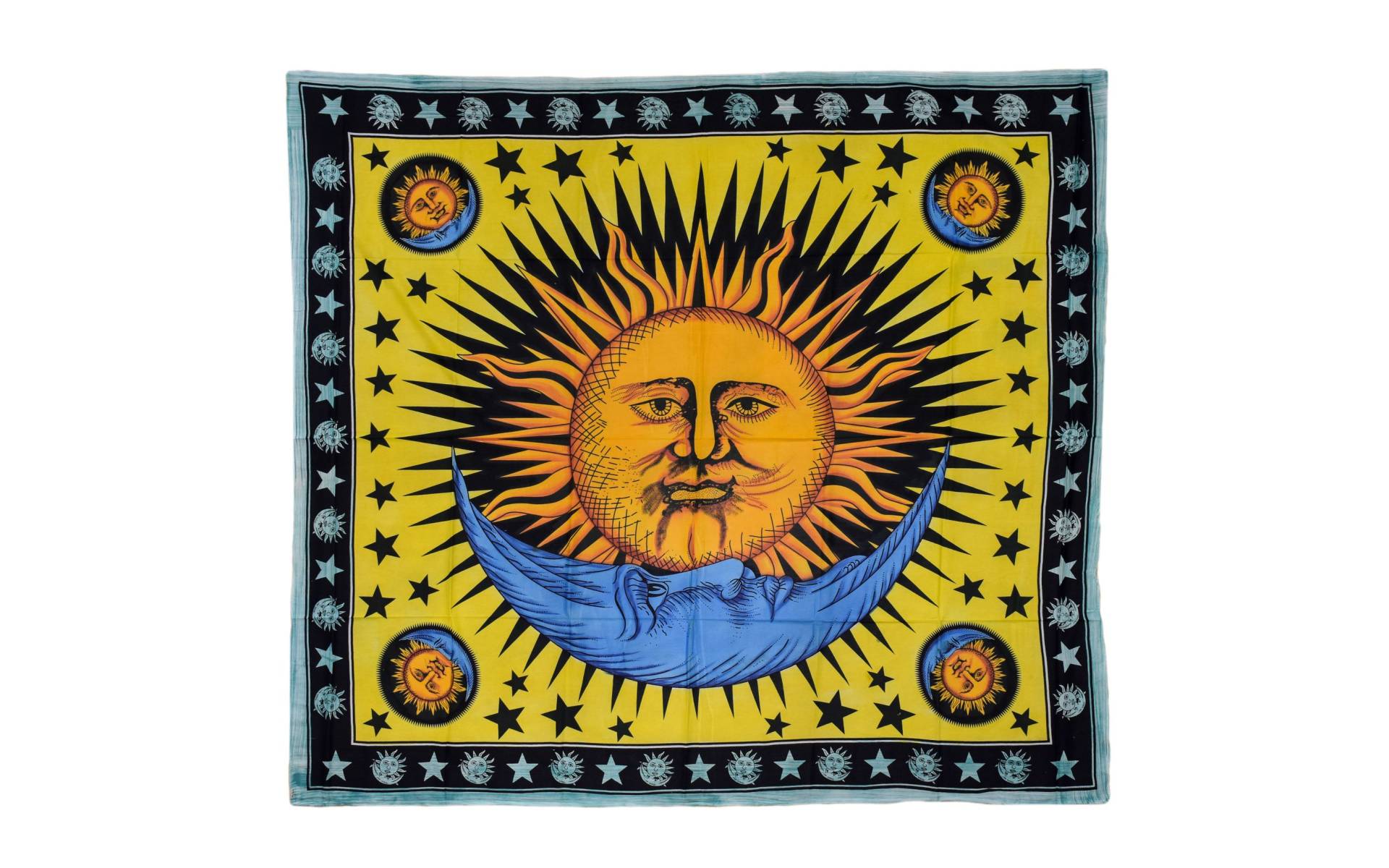 Prikrývka na posteľ, potlač slnka a mesiac, žlto-modrý 210x230cm