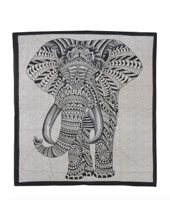 Prikrývka na posteľ s potlačou slona, čierno-béžová 210x230cm