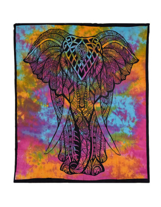 Prikrývka na posteľ s potlačou slona, farebná batika 210x230cm