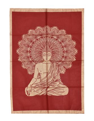 Tapiséria na stenu, zlatá tlač na červenom podklade, Budha, 75x108cm