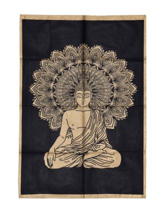 Tapiséria na stenu, zlatá tlač na modrom podklade, Budha, 75x108cm